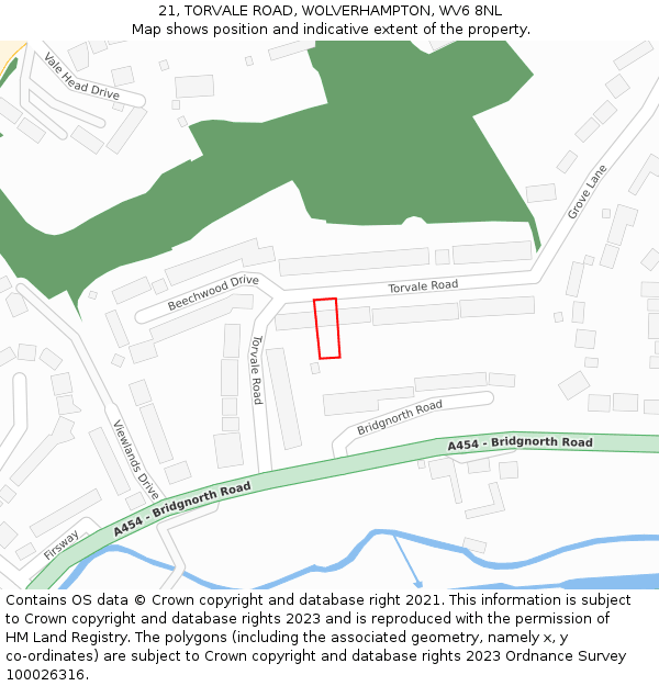 21, TORVALE ROAD, WOLVERHAMPTON, WV6 8NL: Location map and indicative extent of plot