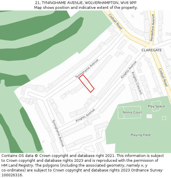 21, TYNINGHAME AVENUE, WOLVERHAMPTON, WV6 9PP: Location map and indicative extent of plot