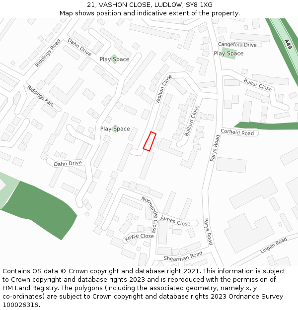 21, VASHON CLOSE, LUDLOW, SY8 1XG: Location map and indicative extent of plot