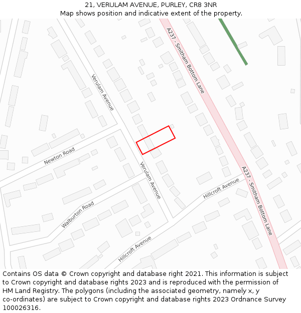 21, VERULAM AVENUE, PURLEY, CR8 3NR: Location map and indicative extent of plot