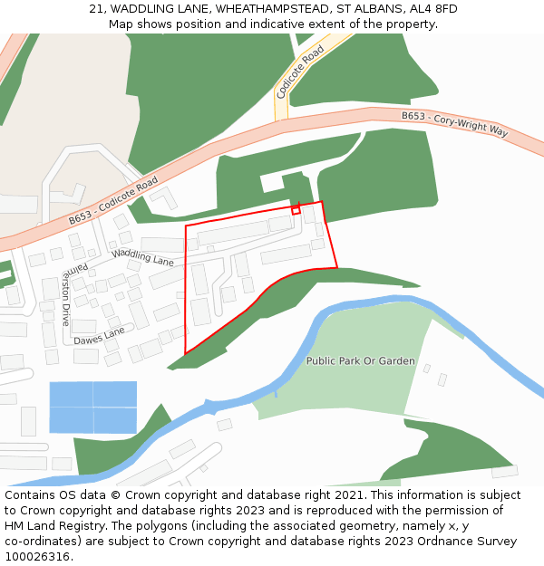 21, WADDLING LANE, WHEATHAMPSTEAD, ST ALBANS, AL4 8FD: Location map and indicative extent of plot