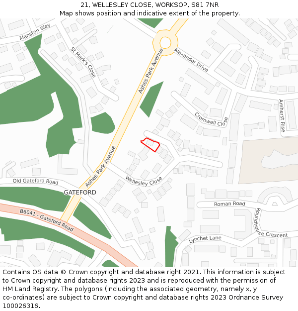 21, WELLESLEY CLOSE, WORKSOP, S81 7NR: Location map and indicative extent of plot