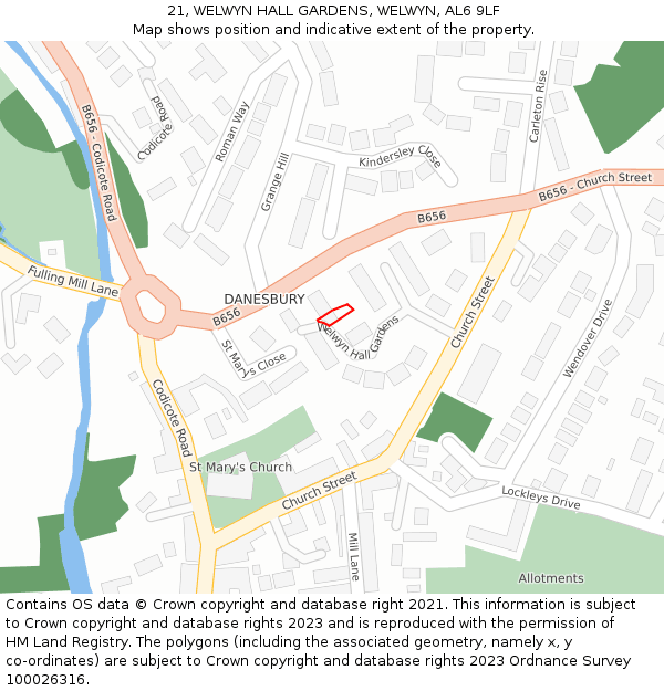 21, WELWYN HALL GARDENS, WELWYN, AL6 9LF: Location map and indicative extent of plot