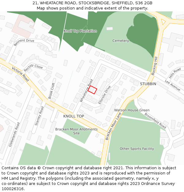 21, WHEATACRE ROAD, STOCKSBRIDGE, SHEFFIELD, S36 2GB: Location map and indicative extent of plot