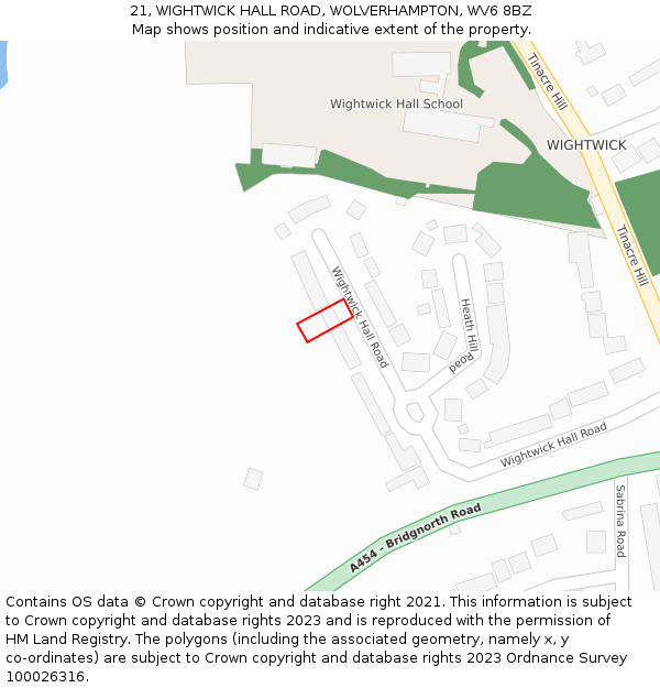 21, WIGHTWICK HALL ROAD, WOLVERHAMPTON, WV6 8BZ: Location map and indicative extent of plot