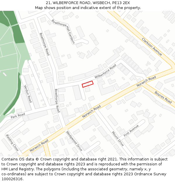 21, WILBERFORCE ROAD, WISBECH, PE13 2EX: Location map and indicative extent of plot