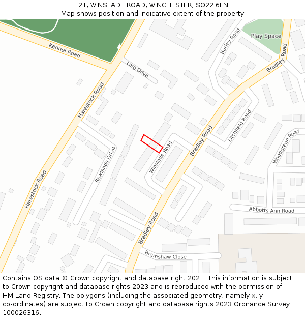 21, WINSLADE ROAD, WINCHESTER, SO22 6LN: Location map and indicative extent of plot