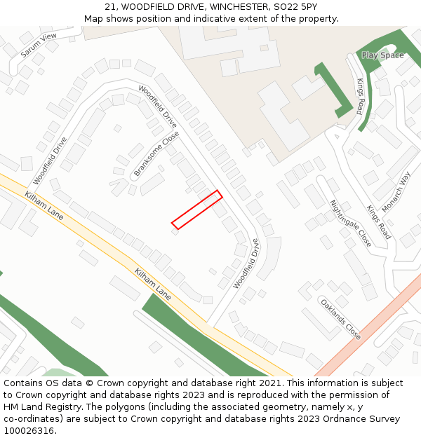 21, WOODFIELD DRIVE, WINCHESTER, SO22 5PY: Location map and indicative extent of plot