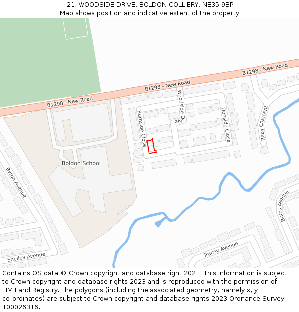 21, WOODSIDE DRIVE, BOLDON COLLIERY, NE35 9BP: Location map and indicative extent of plot