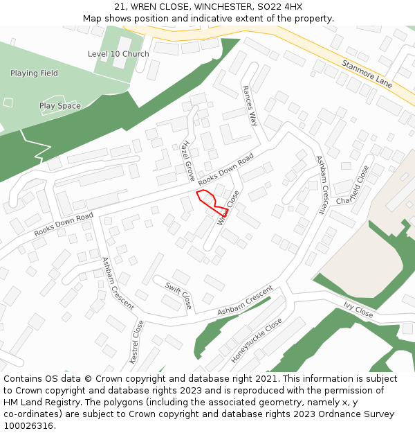 21, WREN CLOSE, WINCHESTER, SO22 4HX: Location map and indicative extent of plot