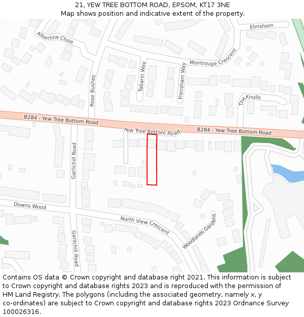 21, YEW TREE BOTTOM ROAD, EPSOM, KT17 3NE: Location map and indicative extent of plot