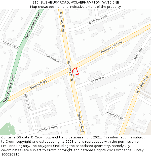 210, BUSHBURY ROAD, WOLVERHAMPTON, WV10 0NB: Location map and indicative extent of plot
