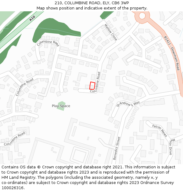 210, COLUMBINE ROAD, ELY, CB6 3WP: Location map and indicative extent of plot