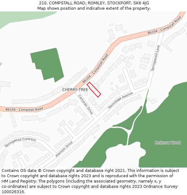 210, COMPSTALL ROAD, ROMILEY, STOCKPORT, SK6 4JG: Location map and indicative extent of plot
