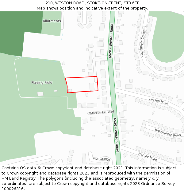 210, WESTON ROAD, STOKE-ON-TRENT, ST3 6EE: Location map and indicative extent of plot