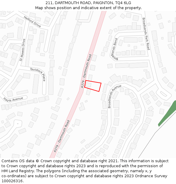 211, DARTMOUTH ROAD, PAIGNTON, TQ4 6LG: Location map and indicative extent of plot