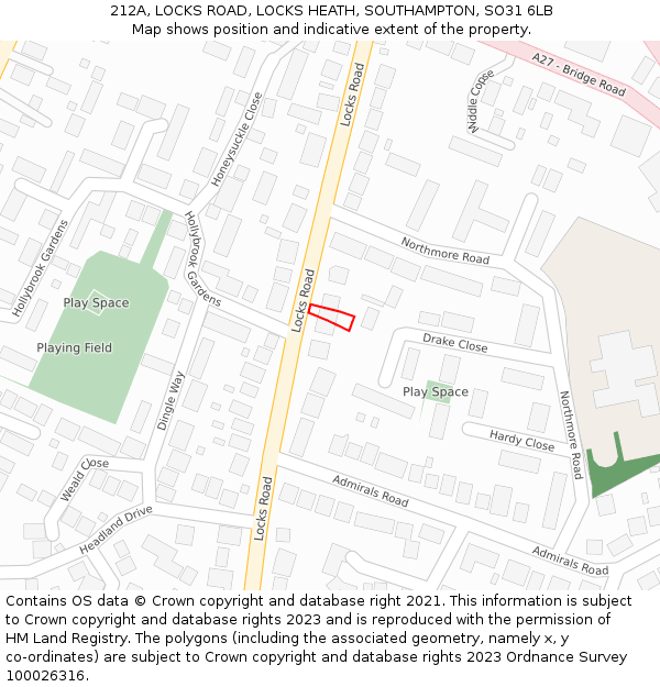 212A, LOCKS ROAD, LOCKS HEATH, SOUTHAMPTON, SO31 6LB: Location map and indicative extent of plot