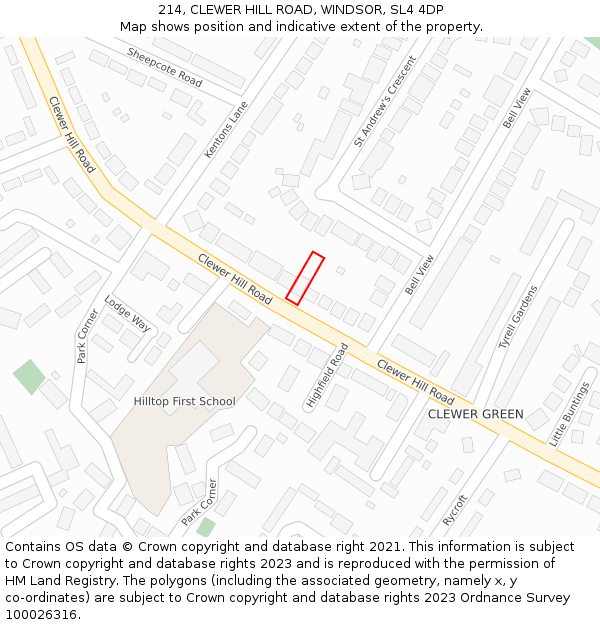 214, CLEWER HILL ROAD, WINDSOR, SL4 4DP: Location map and indicative extent of plot