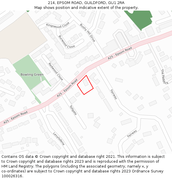 214, EPSOM ROAD, GUILDFORD, GU1 2RA: Location map and indicative extent of plot