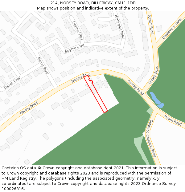214, NORSEY ROAD, BILLERICAY, CM11 1DB: Location map and indicative extent of plot