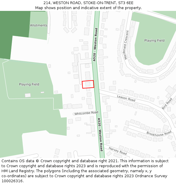 214, WESTON ROAD, STOKE-ON-TRENT, ST3 6EE: Location map and indicative extent of plot