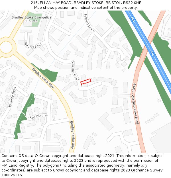 216, ELLAN HAY ROAD, BRADLEY STOKE, BRISTOL, BS32 0HF: Location map and indicative extent of plot