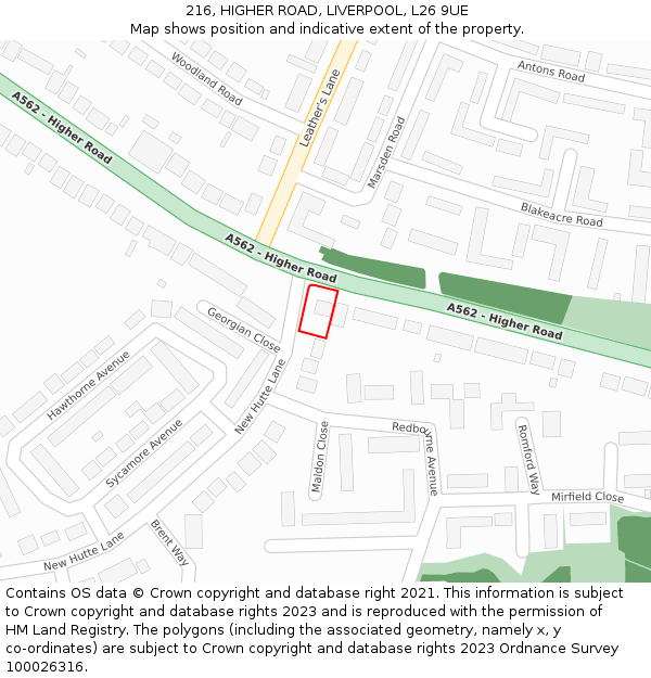 216, HIGHER ROAD, LIVERPOOL, L26 9UE: Location map and indicative extent of plot
