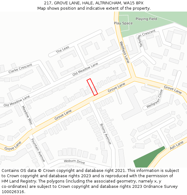 217, GROVE LANE, HALE, ALTRINCHAM, WA15 8PX: Location map and indicative extent of plot