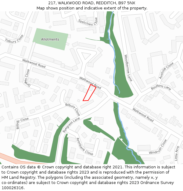 217, WALKWOOD ROAD, REDDITCH, B97 5NX: Location map and indicative extent of plot