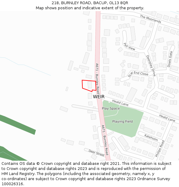 218, BURNLEY ROAD, BACUP, OL13 8QR: Location map and indicative extent of plot