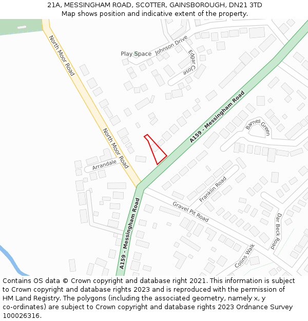 21A, MESSINGHAM ROAD, SCOTTER, GAINSBOROUGH, DN21 3TD: Location map and indicative extent of plot