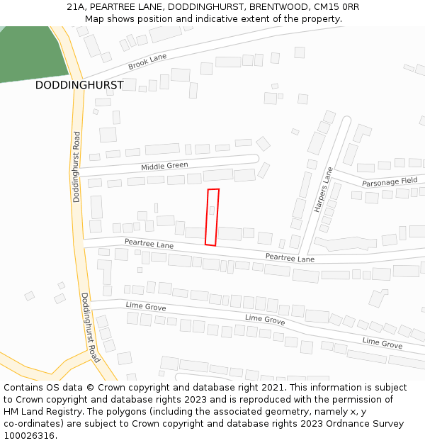 21A, PEARTREE LANE, DODDINGHURST, BRENTWOOD, CM15 0RR: Location map and indicative extent of plot