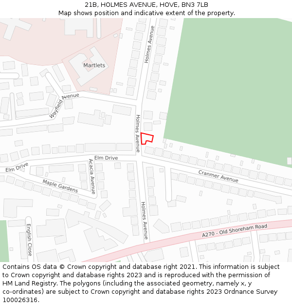 21B, HOLMES AVENUE, HOVE, BN3 7LB: Location map and indicative extent of plot