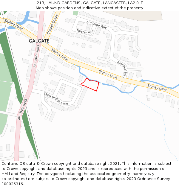 21B, LAUND GARDENS, GALGATE, LANCASTER, LA2 0LE: Location map and indicative extent of plot