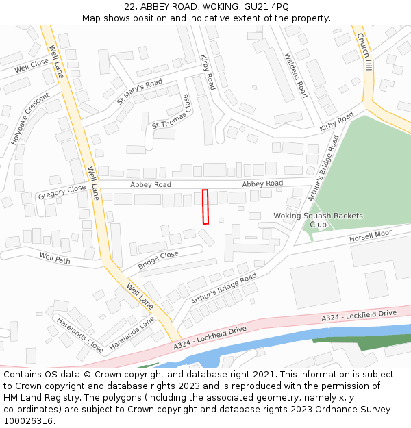 22, ABBEY ROAD, WOKING, GU21 4PQ: Location map and indicative extent of plot