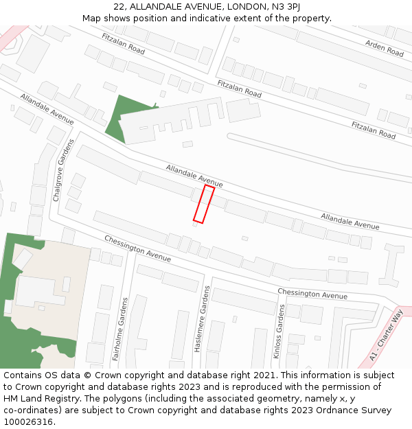 22, ALLANDALE AVENUE, LONDON, N3 3PJ: Location map and indicative extent of plot