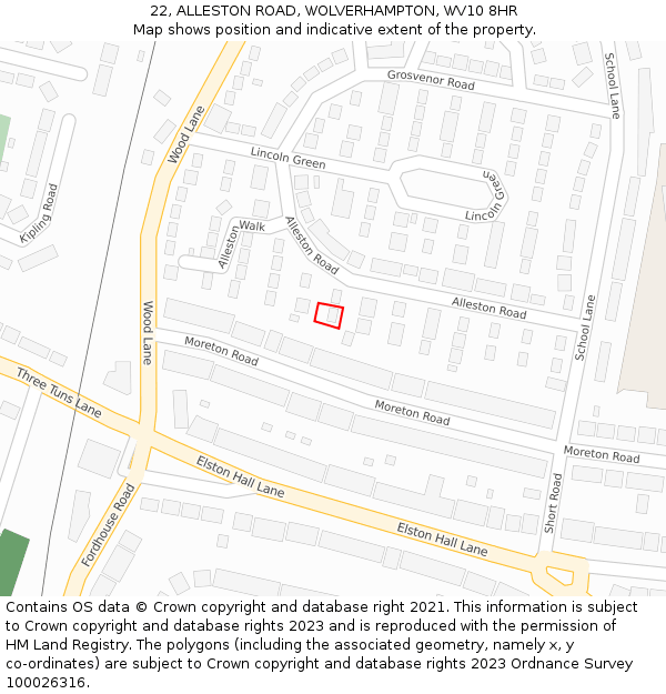 22, ALLESTON ROAD, WOLVERHAMPTON, WV10 8HR: Location map and indicative extent of plot