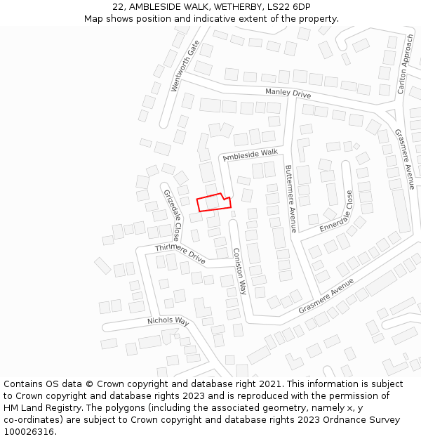 22, AMBLESIDE WALK, WETHERBY, LS22 6DP: Location map and indicative extent of plot