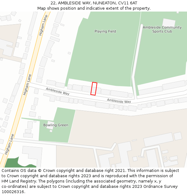22, AMBLESIDE WAY, NUNEATON, CV11 6AT: Location map and indicative extent of plot