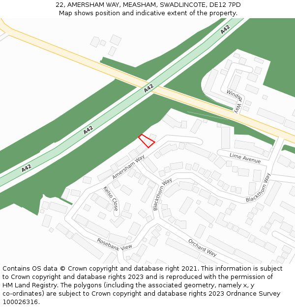 22, AMERSHAM WAY, MEASHAM, SWADLINCOTE, DE12 7PD: Location map and indicative extent of plot