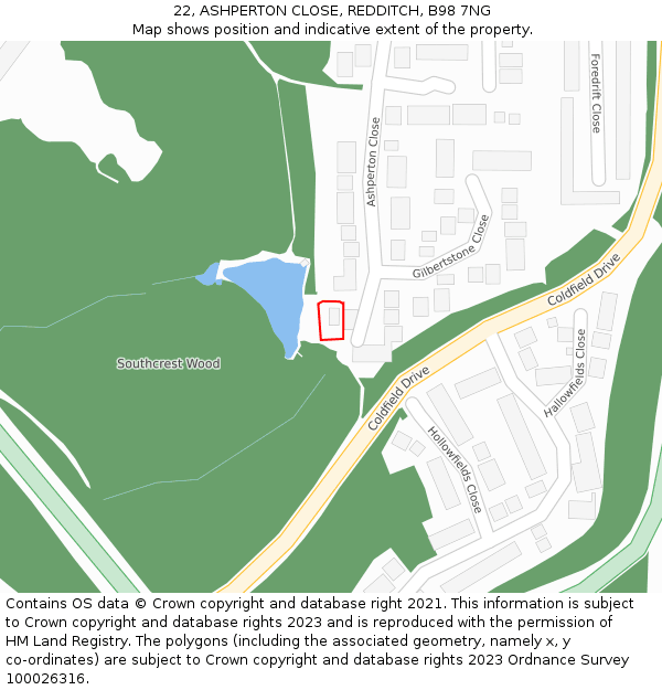 22, ASHPERTON CLOSE, REDDITCH, B98 7NG: Location map and indicative extent of plot