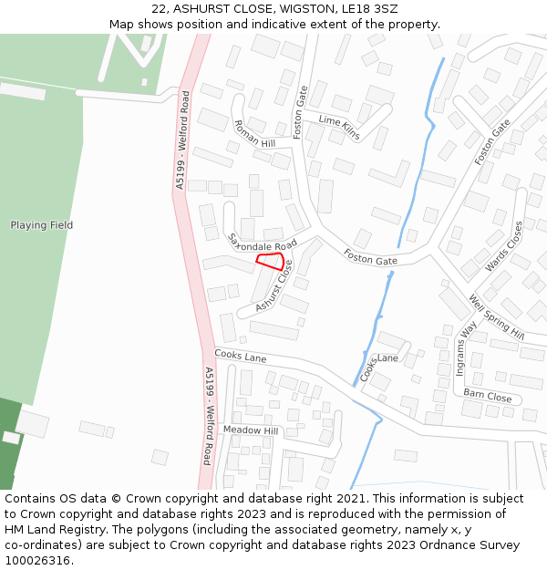 22, ASHURST CLOSE, WIGSTON, LE18 3SZ: Location map and indicative extent of plot