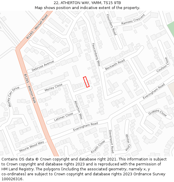 22, ATHERTON WAY, YARM, TS15 9TB: Location map and indicative extent of plot