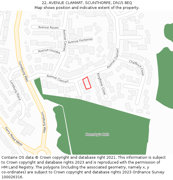 22, AVENUE CLAMART, SCUNTHORPE, DN15 8EQ: Location map and indicative extent of plot