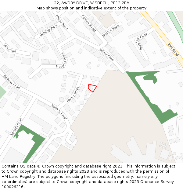 22, AWDRY DRIVE, WISBECH, PE13 2PA: Location map and indicative extent of plot