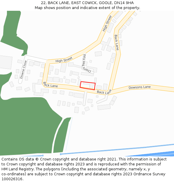 22, BACK LANE, EAST COWICK, GOOLE, DN14 9HA: Location map and indicative extent of plot