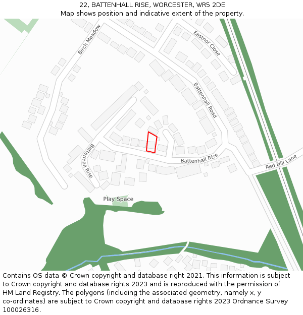 22, BATTENHALL RISE, WORCESTER, WR5 2DE: Location map and indicative extent of plot