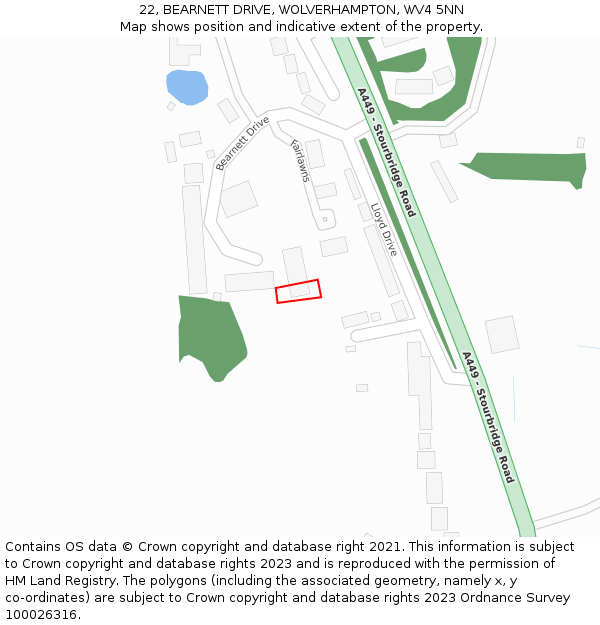 22, BEARNETT DRIVE, WOLVERHAMPTON, WV4 5NN: Location map and indicative extent of plot