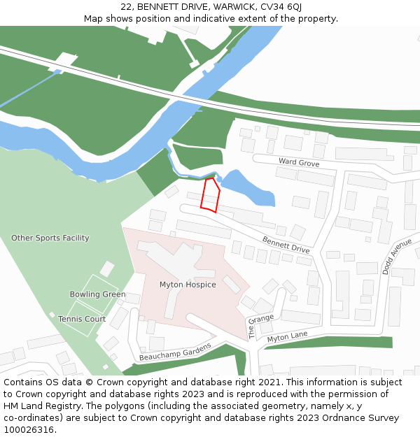 22, BENNETT DRIVE, WARWICK, CV34 6QJ: Location map and indicative extent of plot