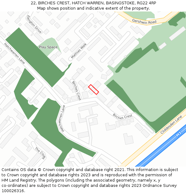 22, BIRCHES CREST, HATCH WARREN, BASINGSTOKE, RG22 4RP: Location map and indicative extent of plot